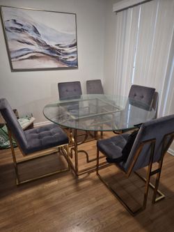 Gass Table and Chairs with Gold Trimming