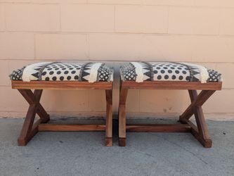 Pair of X-Base Upholstered Wooden Benches