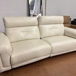 White Leather Powered Reclining Couch