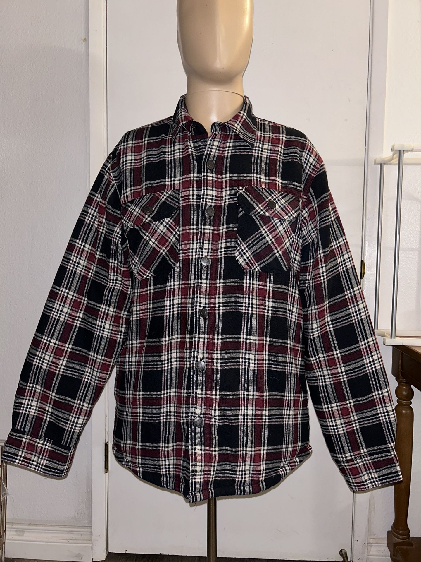 Wrangler Men's Shirt Jacket Plaid Sherpa Fleece Lined Flannel 4 Pocket Red Sz M