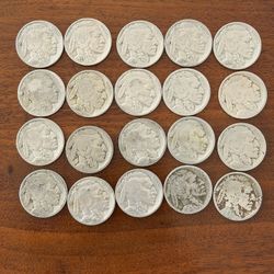 20 X Buffalo Nickels, Mixed Date Buffalo Nickel Lot 
