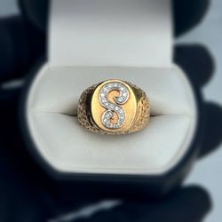 Jewelry 14k solid yellow nugget gold ring S diamonds 0.15CTW size 8