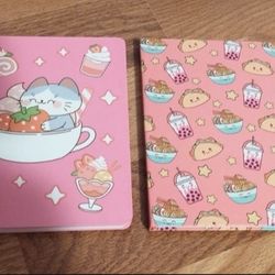 Set of 2 New 6" x 8" Cute Happy Food Cat Hardcover Lined Journals