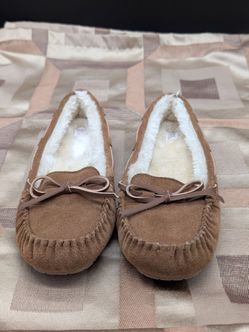 Faux fur lined suede slippers