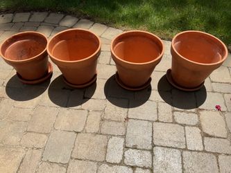 Terracotta plant pots and saucers