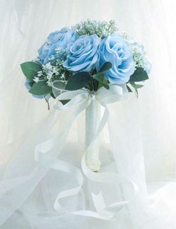 1pc Blue Rose With White Baby's Breath Mori Style Ethereal Bridal Bouquet, Suitable For Bride, Bridesmaid, Wedding, Engagement, Decoration, Evening Pa