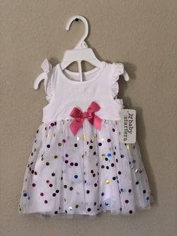 White polka dot baby girl dress 12 months
