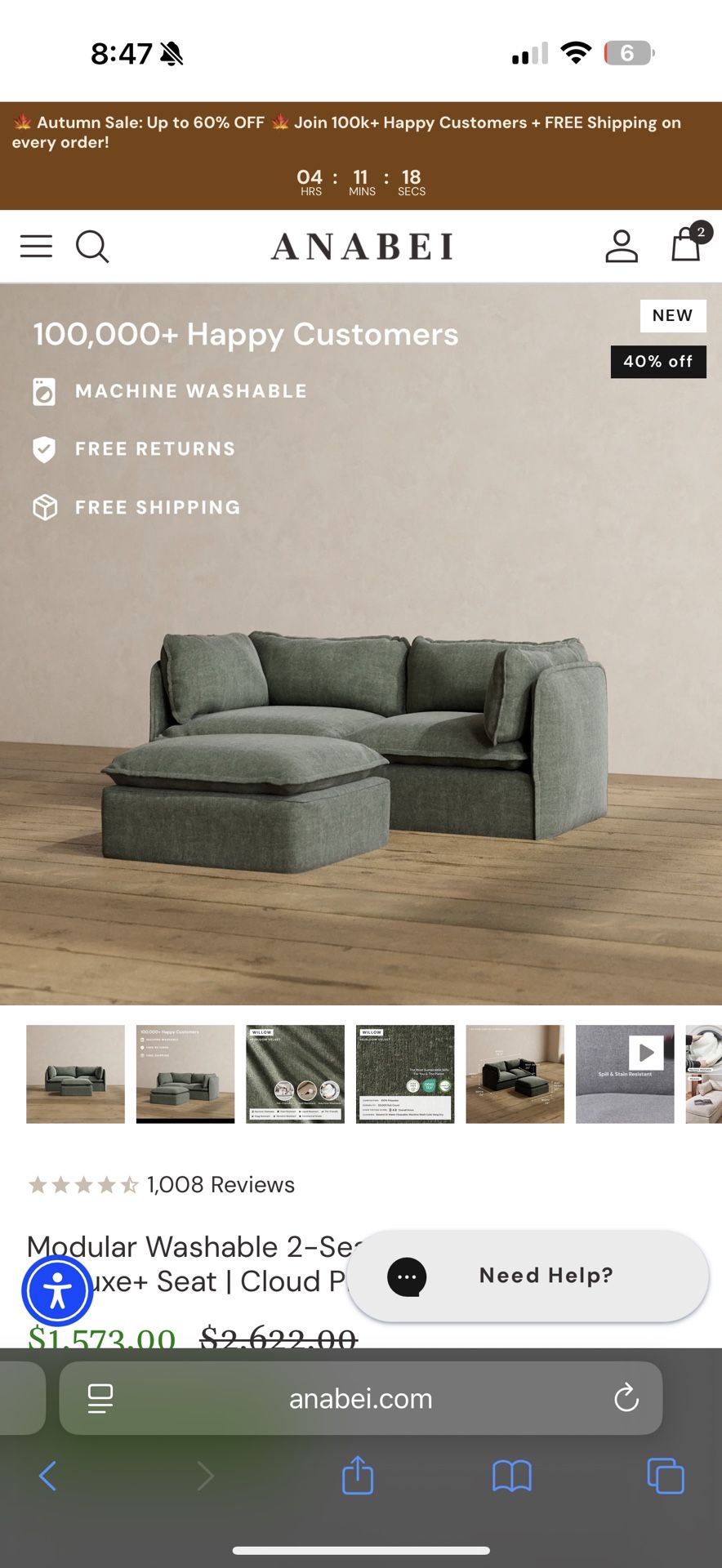 Anabei modular couch - 2 seater plus ottoman