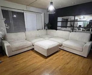 New 6 Piece Corduroy Sectional.  Beige or Grey. C127” x 127”.  Free Delivery!