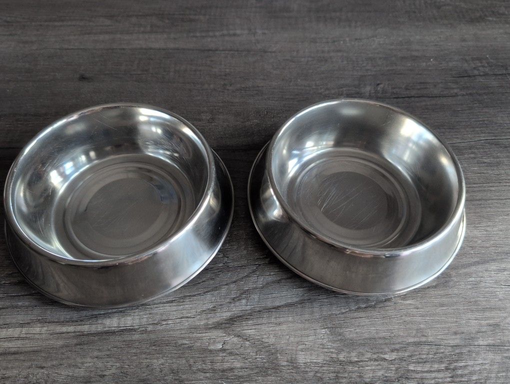 Pair Of Stainless Steel Pet Bowls