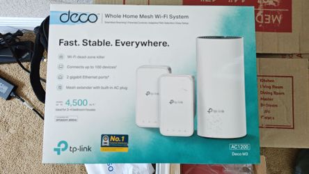 TP-LINK DECO M3 AC1200 HOME MESH WI-FI SYSTEM, WHITE,3 PACK- LIKE NEW