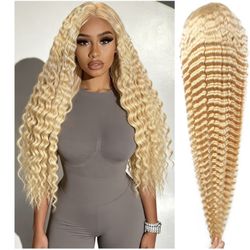28 Inch 613 13x4 Lace Front Wig Human Hair Blonde Wig Human 180 Density 