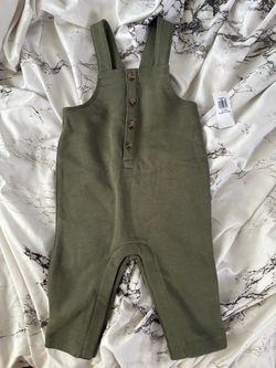 Baby Olive Green Overall Romper with Buttons