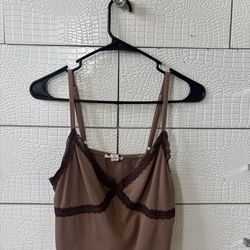Brown Lace Trim Crop Tank Top