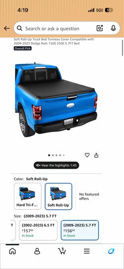 Soft Roll-Up Truck Bed Tonneau Cover Compatible with 2009-2023 Dodge Ram 1(contact info removed) 5.7FT Bed