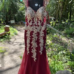 Embroidered Formal Dress- Burgundy With Hold Detailing 