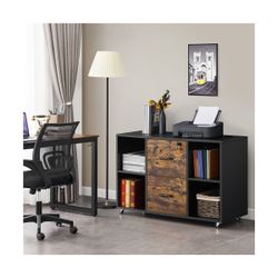 Rolling File Cabinet with 2 Drawers and 4 Open Storage Shelves for Home Office