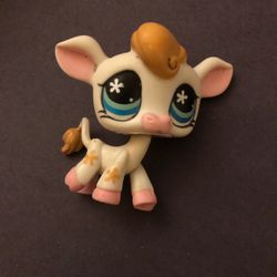 Littlest Pet Shop LPS #877 Cow Teal Flower Eyes Preowned