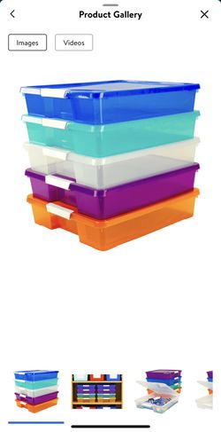 Storex 12x12 Stack & Store Box, Assorted Colors, Case of 5
