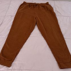Lou and Grey rust orange mustard gauzy 100% cotton tapered pull on drawstring pants, size M