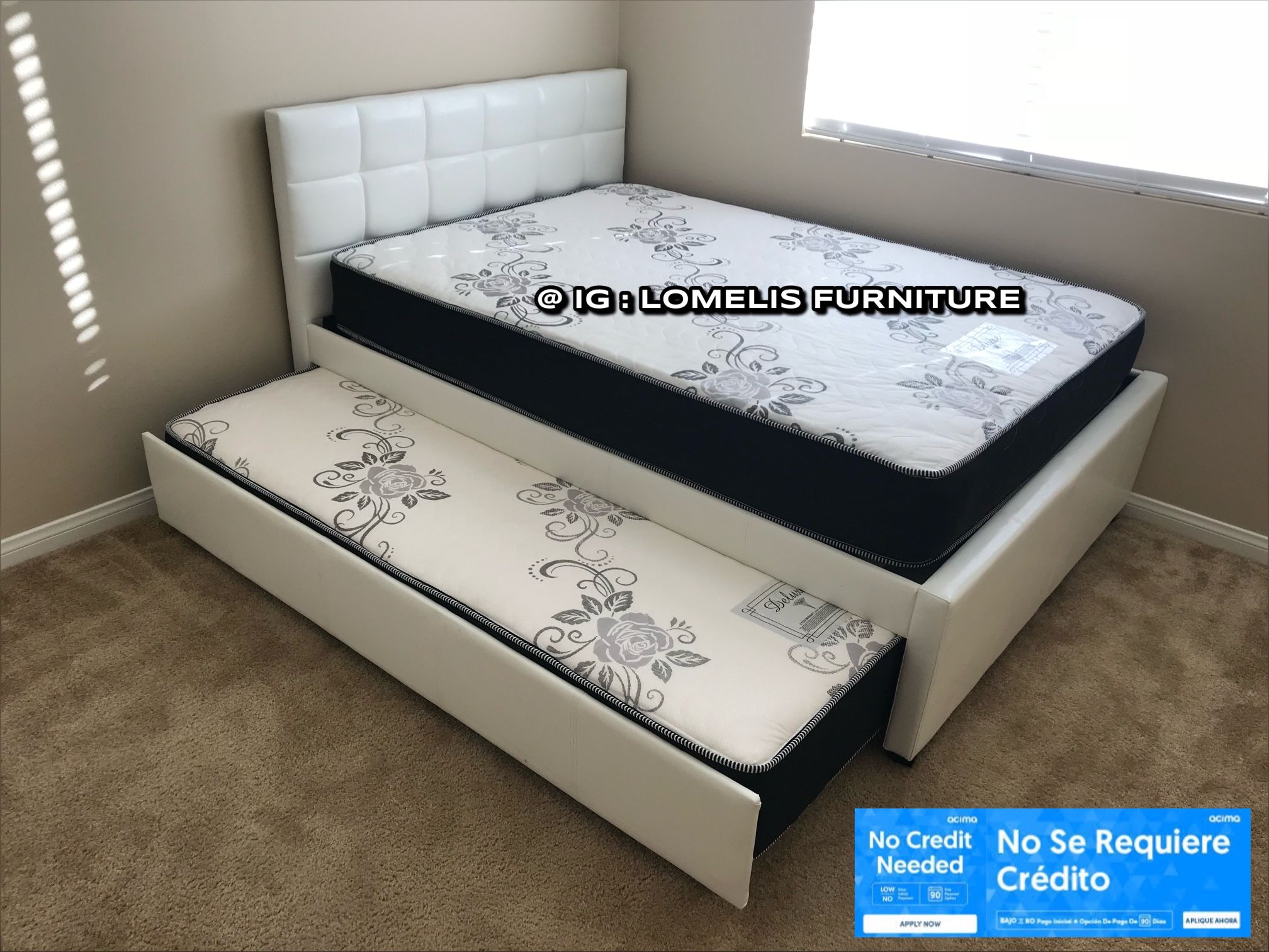 Full/Twin White Trundle Beds w. Orthopedic Mattresses Included