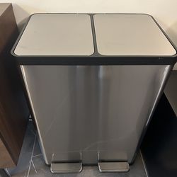SIMPLI-MAGIC 60 Liter / 16 Gallon Rectangular Hands-Free Dual Compartment Recycling Kitchen Step Trash Can with Soft-Close Lid, Brushed Stainless Stee