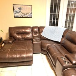 7 Piece Leather Auto Recline Sectional Couch