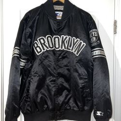 BROOKLYN NETS INAUGURAL SEASON STARTER SATIN JACKET NBA BOMBER 2012 men’s XL