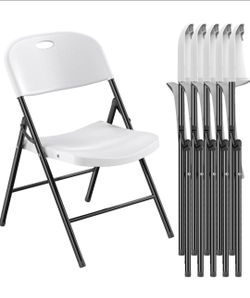 Heavy-Duty Plastic Foldable Chair - Ergonomic Back, 330 Lbs Weight Capacity, Stackable, Portable Indoor & Patio Furniture, Plastic Folding Chairs (6pc