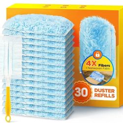 30 Count Duster Refill for Swiffer Duster with 1 Handle, One-Sided Disposable Dusters Refills with 4X Microfibers, Unscented Dusters for Cleaning Home