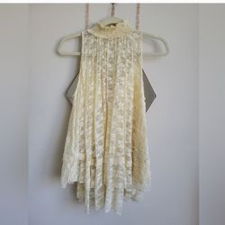 FREE PEOPLE Sheer FLORAL LACE TANK/TUNIC XS