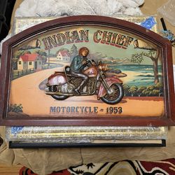 Rare Vintage Indian Chief Motorcycle Wooden Sign