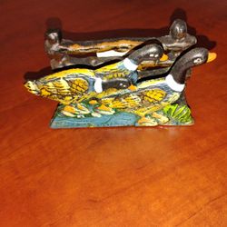 Vintage Cast Iron Mallard Ducks Napkins Holder Very Good Condition Collectable 
