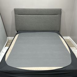 Modern Queen Bed Frame + Headboard + Box Spring (Great Condition)