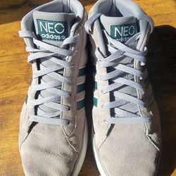 Adidas NEO Mid/High Top Gray Suede Green Stripes Men's Shoe Size 10 1/2