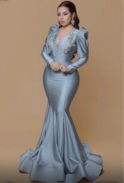 Blue Satin Mermaid Evening Gown