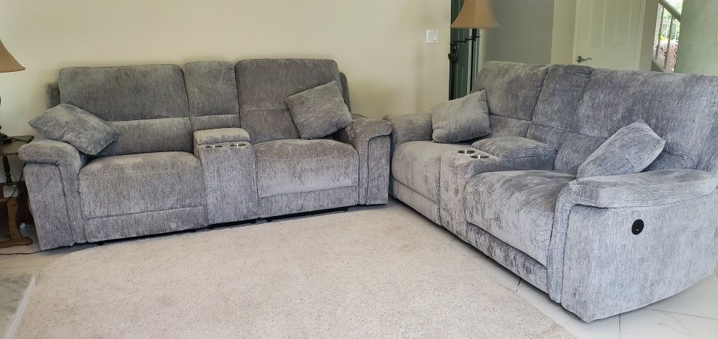 Almost New Couches Qty 2- Renegade Gray Power Reclining Sectional w/USB Memory Foam