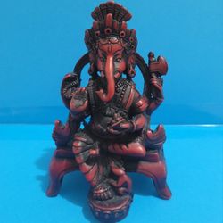 Vintage Hindu GANESH Statue Figurine For Success Prosperity Red Resin 5.5" Tall
