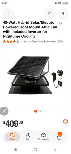 QuietCool 40-Watt Hybrid Solar/Electric Roof Mount Attic Fan