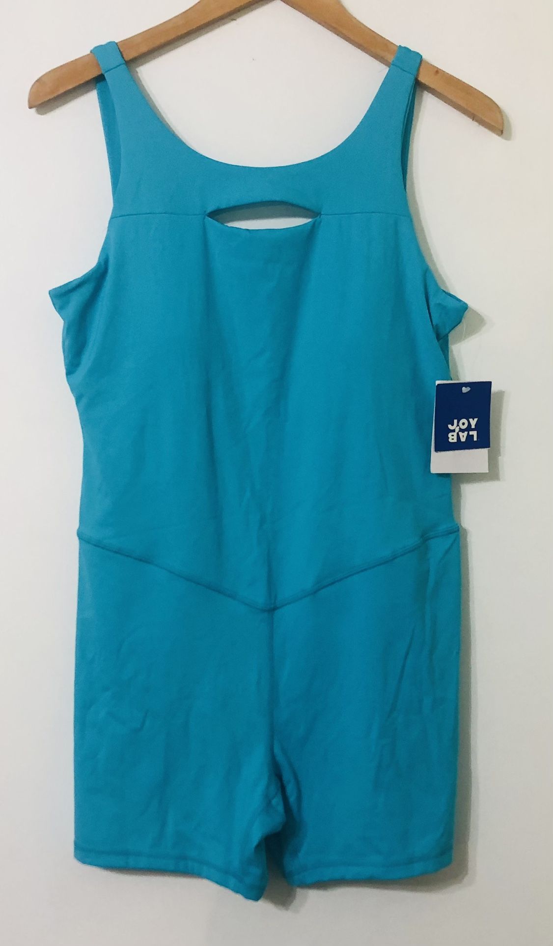 Joylab women’s one piece Bodysuit athletics back low cutout front keyhole blue.L