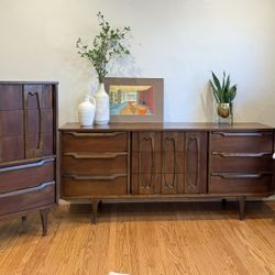 Mid Century Modern Set 5 Hi Boy, Low Boy Nightstands Mirror Table 