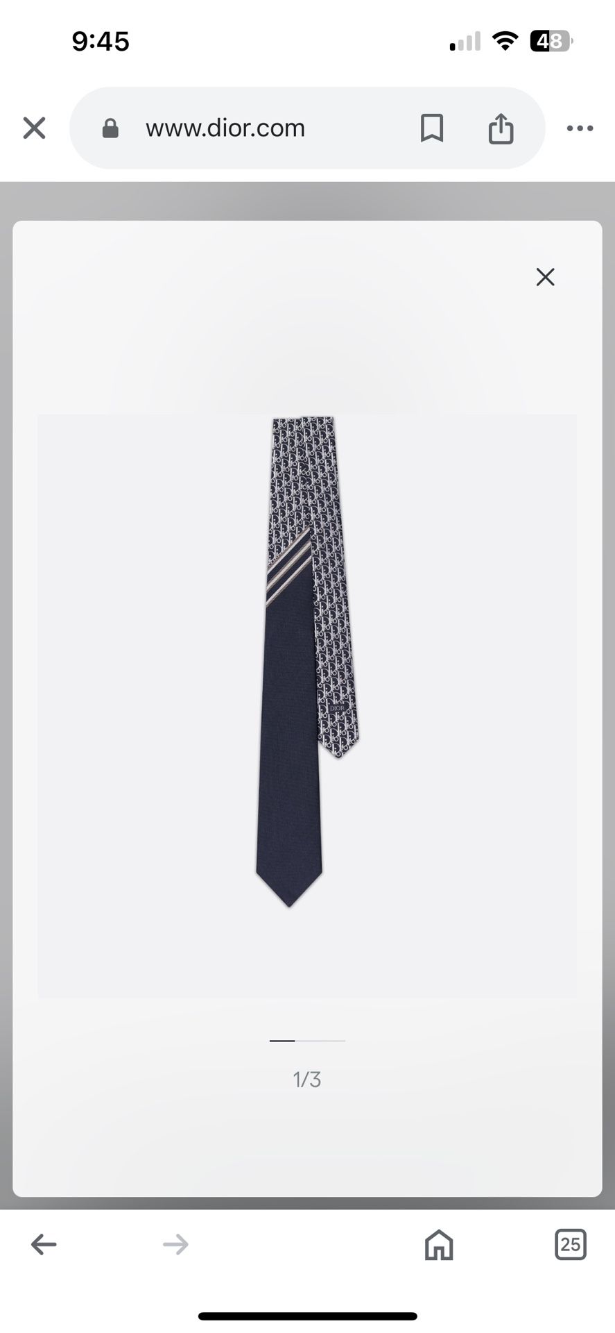 Striped Dior Oblique Tie Navy Blue, White and Gray Silk