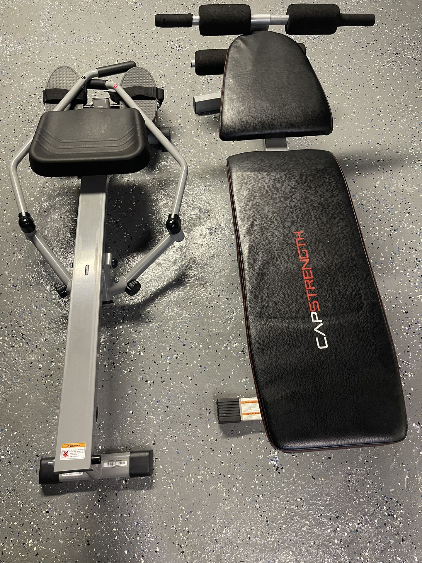 Rowing machine & work out bench