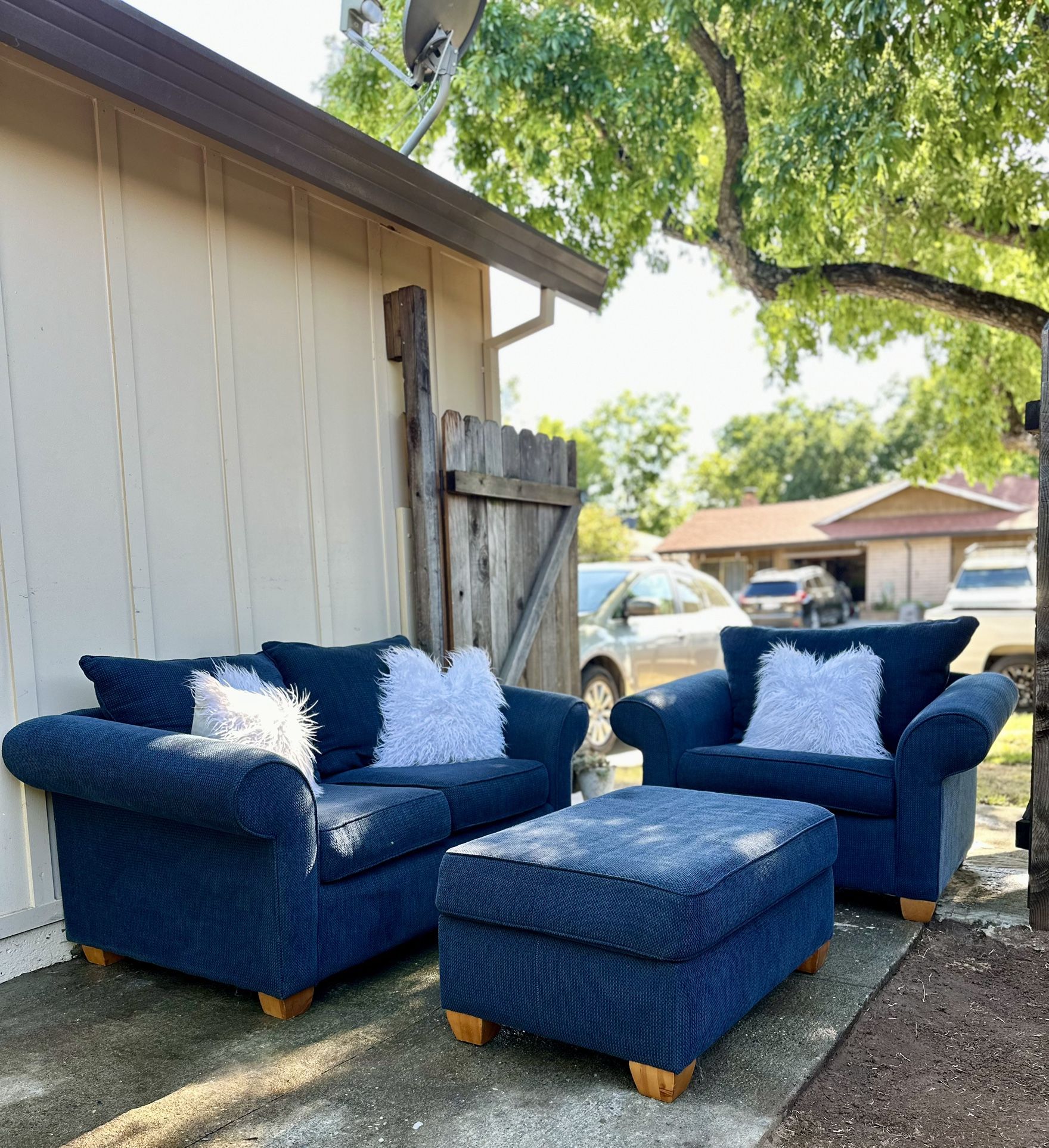 Cozy Blue Sofa, Chair & Ottoman Set | Free Delivery