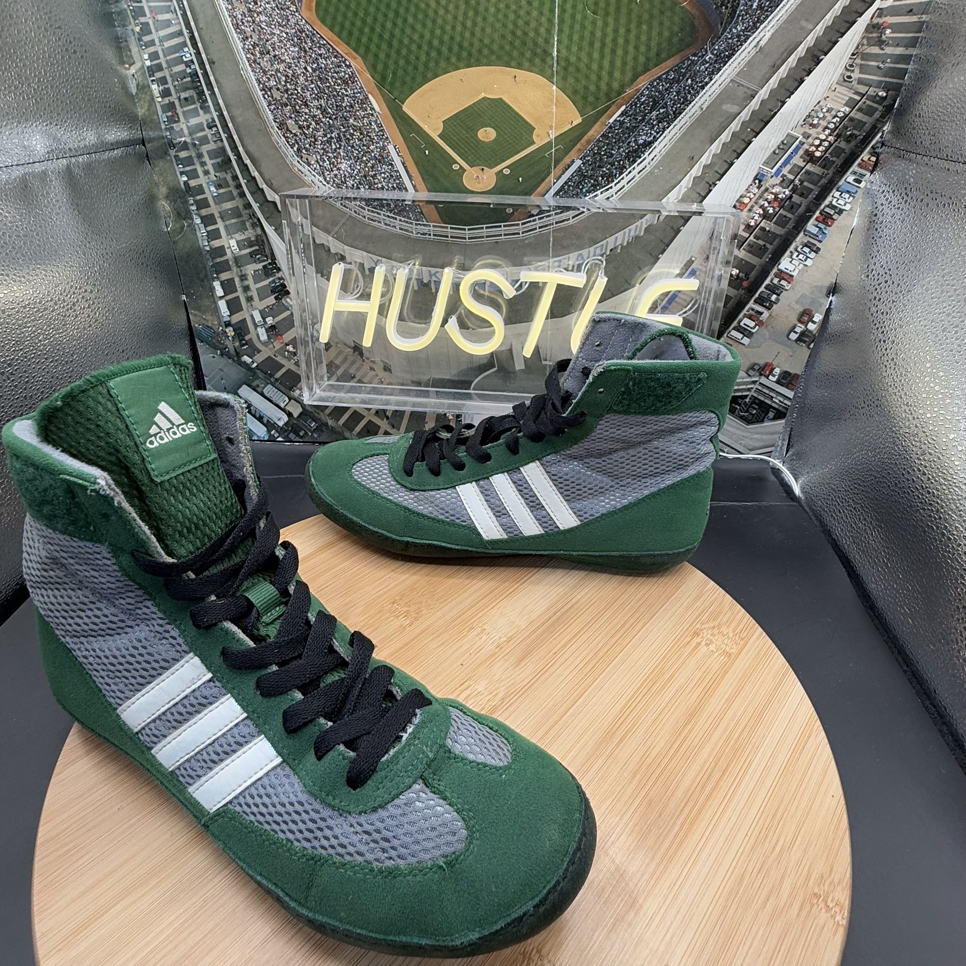 Adidas Combat Speed 4 Wrestling Shoes - Grey/Dark Green/White Sz 5.5