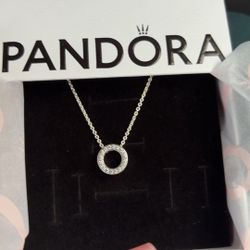 Pandora Silver Necklace with Sparkling Circle Pendant