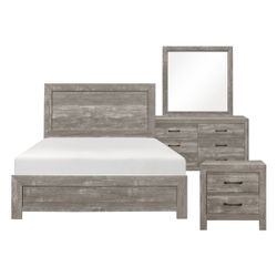 Gray WOOD Queen Bedroom Set.  BACK TO SCHOOL SALE