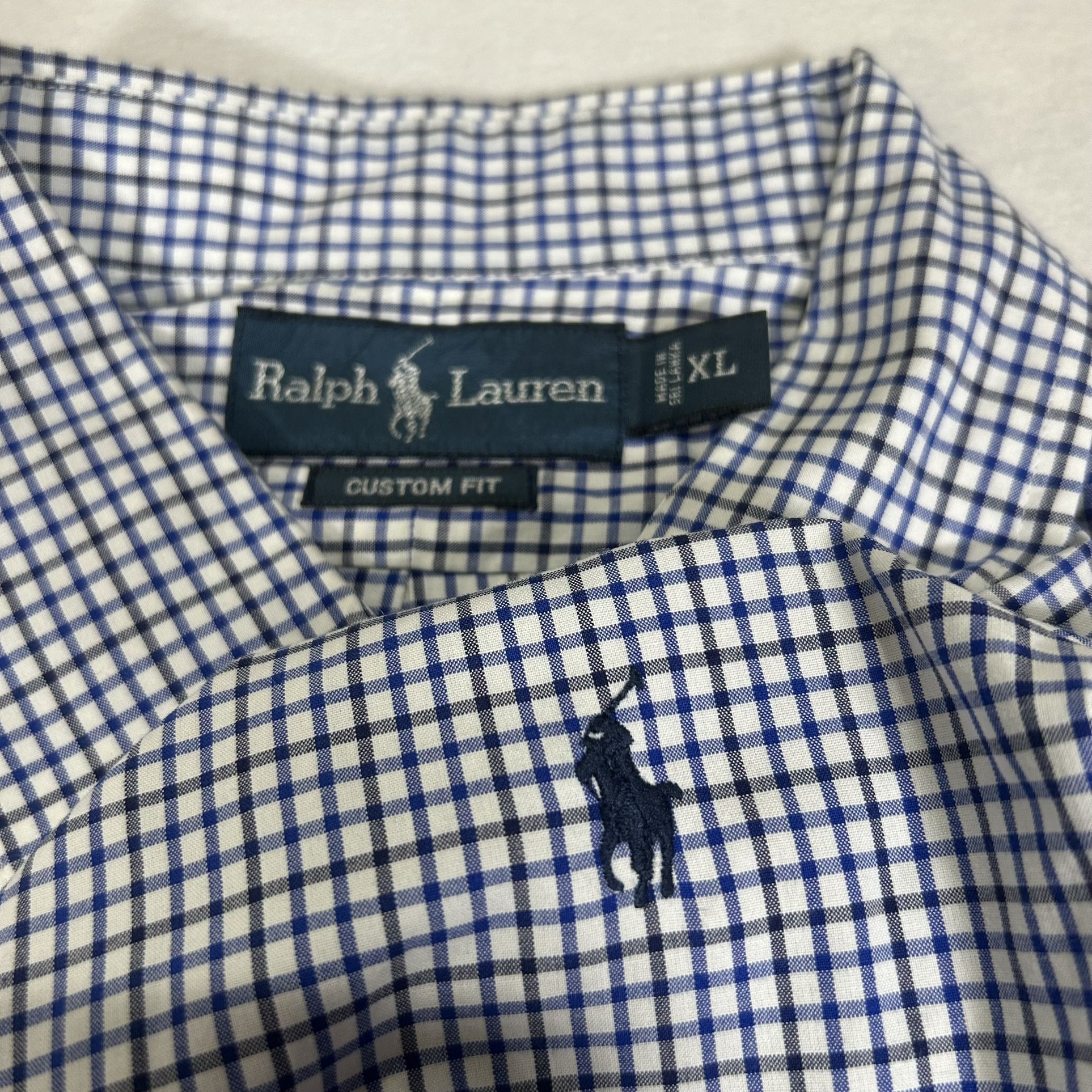 Ralph Lauren Men’s XL Blue White Plaid Custom Fit Long Sleeve Button Down Shirt