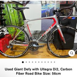 Used Giant Defy with Ultegra Di2, Carbon Fiber Road Bike Size: 56cm