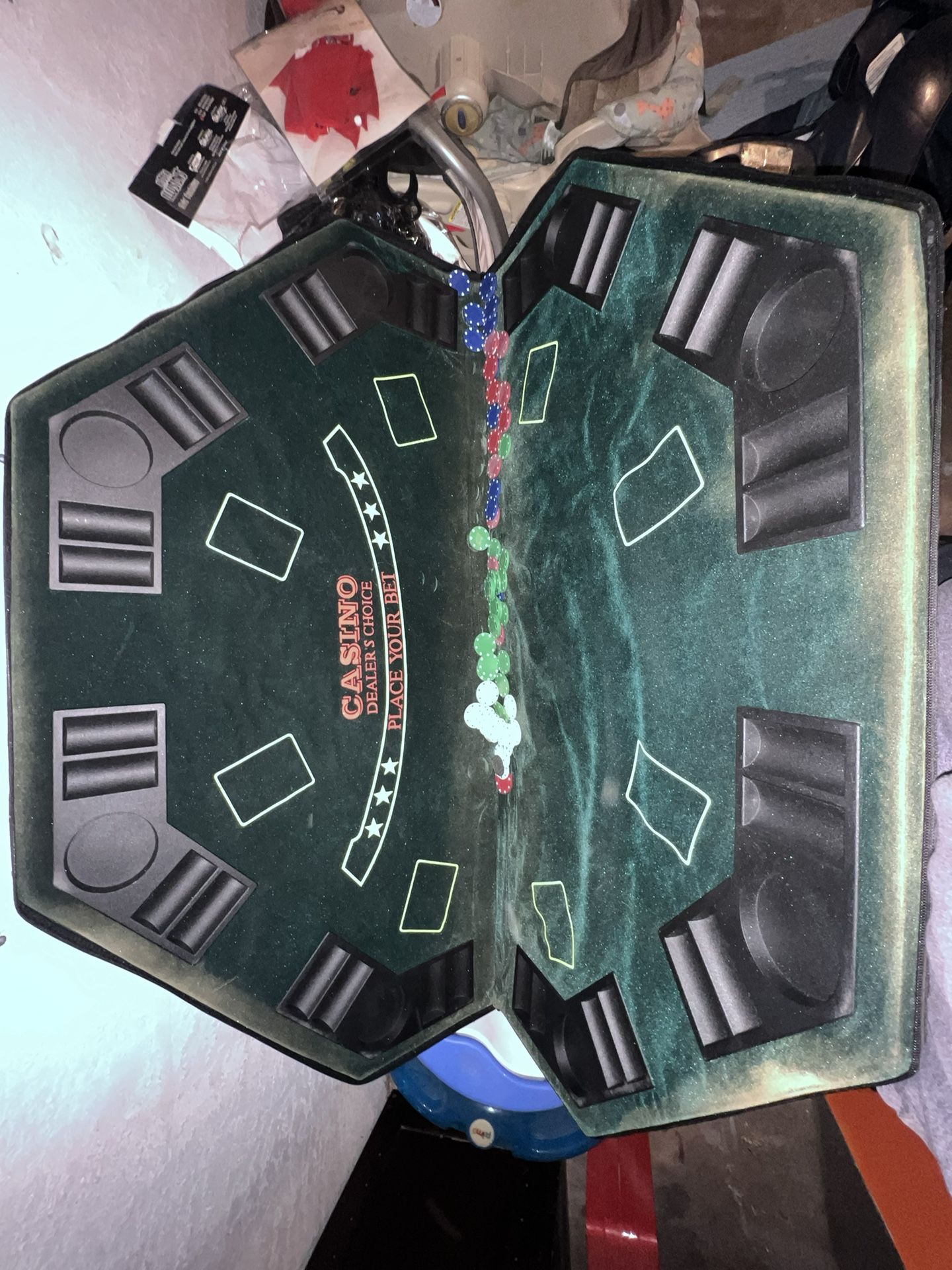 Folding Poker Table Top – 48-Inch Solid Wood Topper – Space for 8 Players – Blackjack Table with Built-in Cupholders and Chip Trays by Trademark Poker